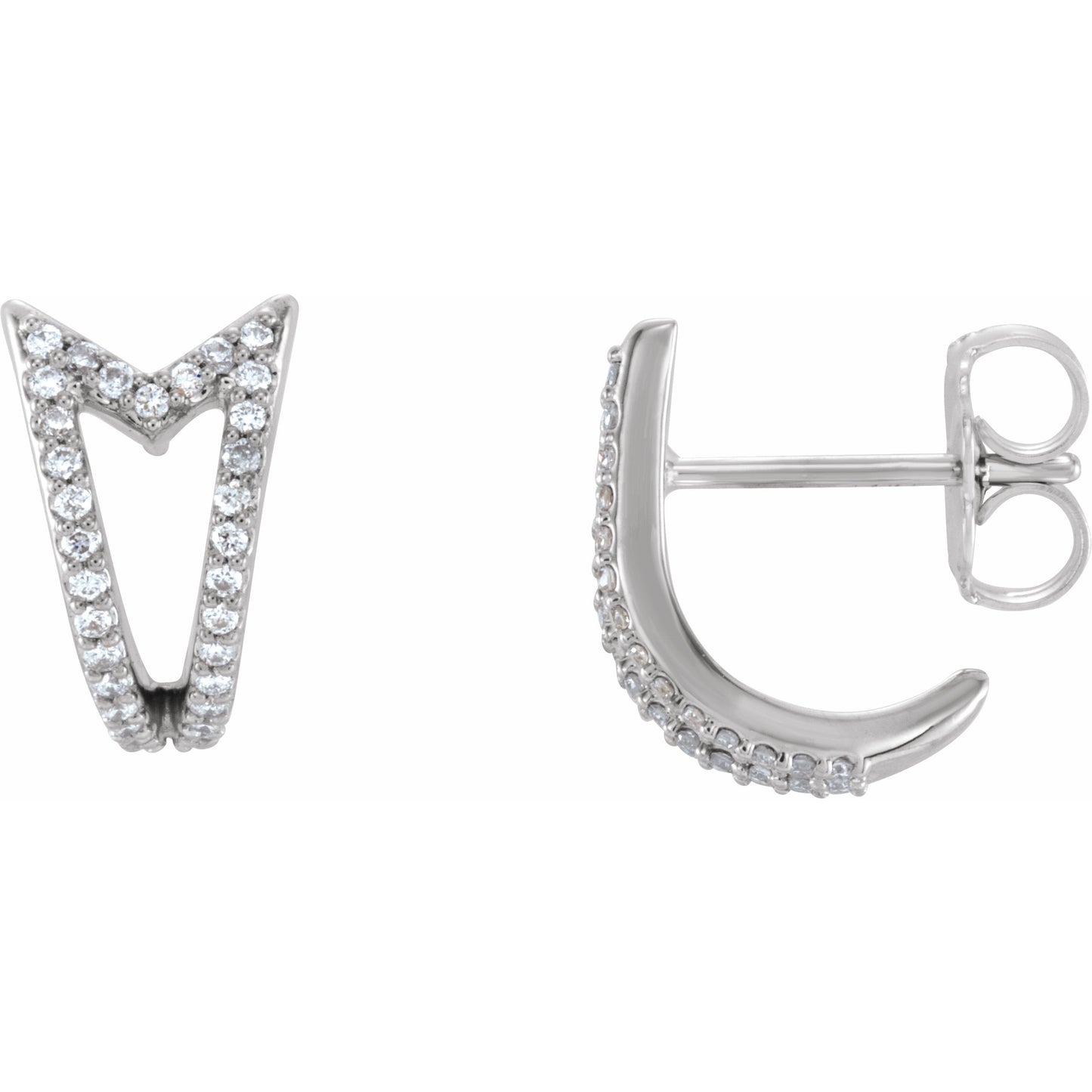 14K White 1/6 CTW Diamond Geometric J-Hoop Earrings