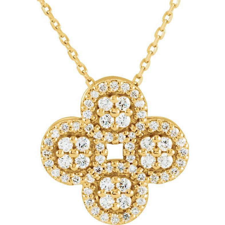 14K Yellow 1/2 CTW Diamond Clover 18 Necklace