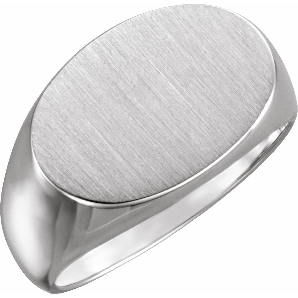 14K White 18x12 mm Oval Signet Ring