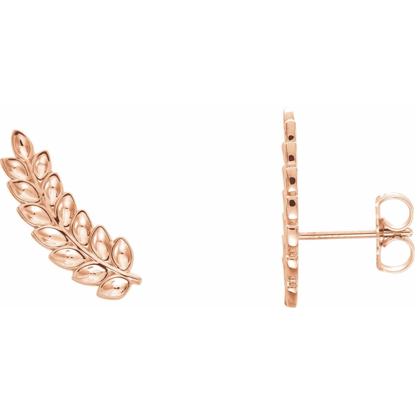 14K Rose Petite Leaf Ear Climbers