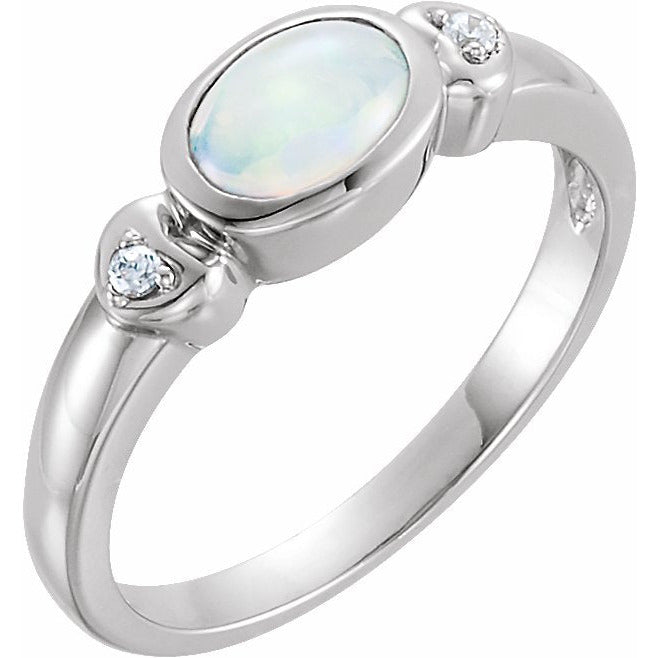 14K White Opal & .03 CTW Diamond Accented Ring