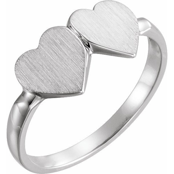 14K White 13.8x7 mm Double Heart Signet Ring