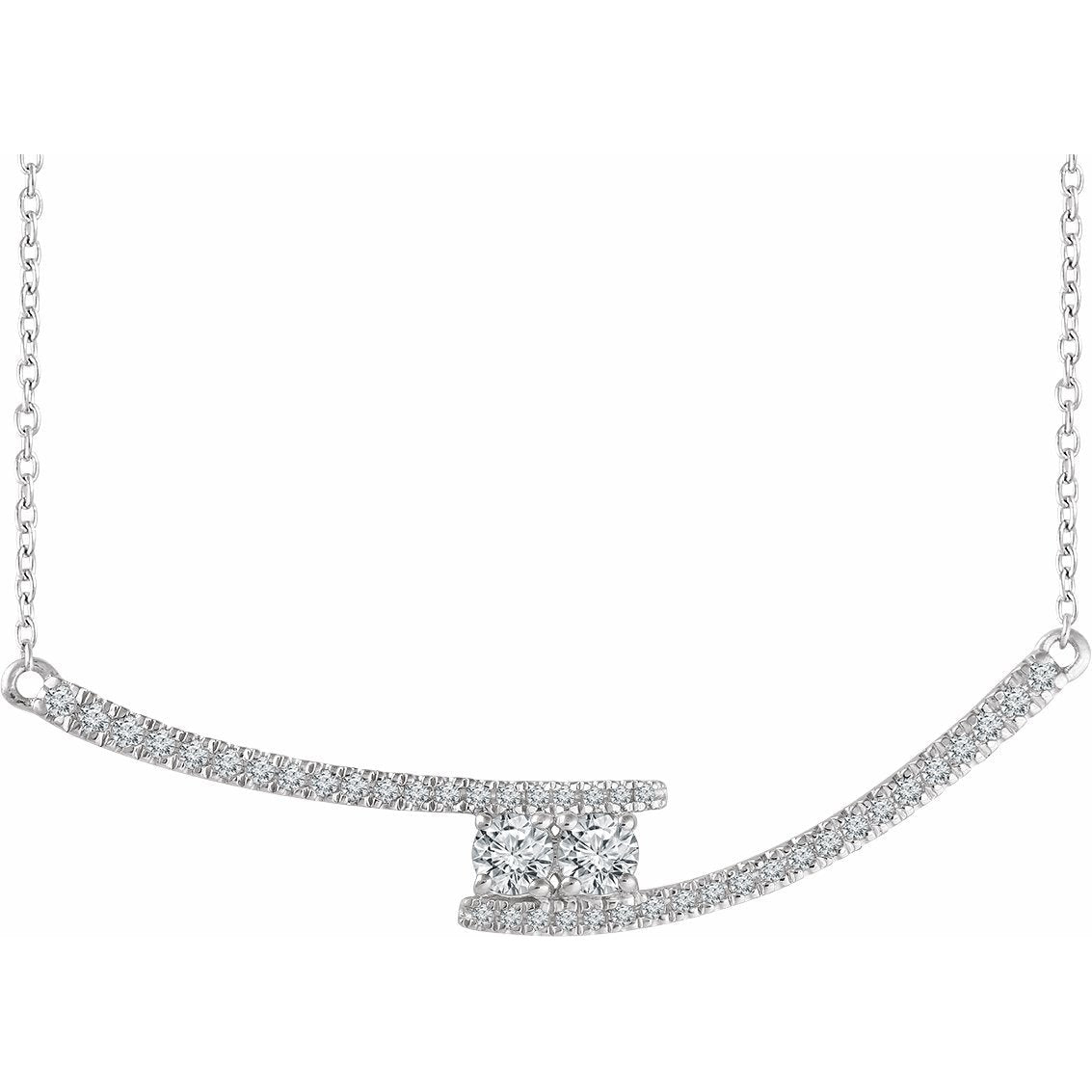 14K White 3/8 CTW Diamond Two-Stone Bar 16-18 Necklace
