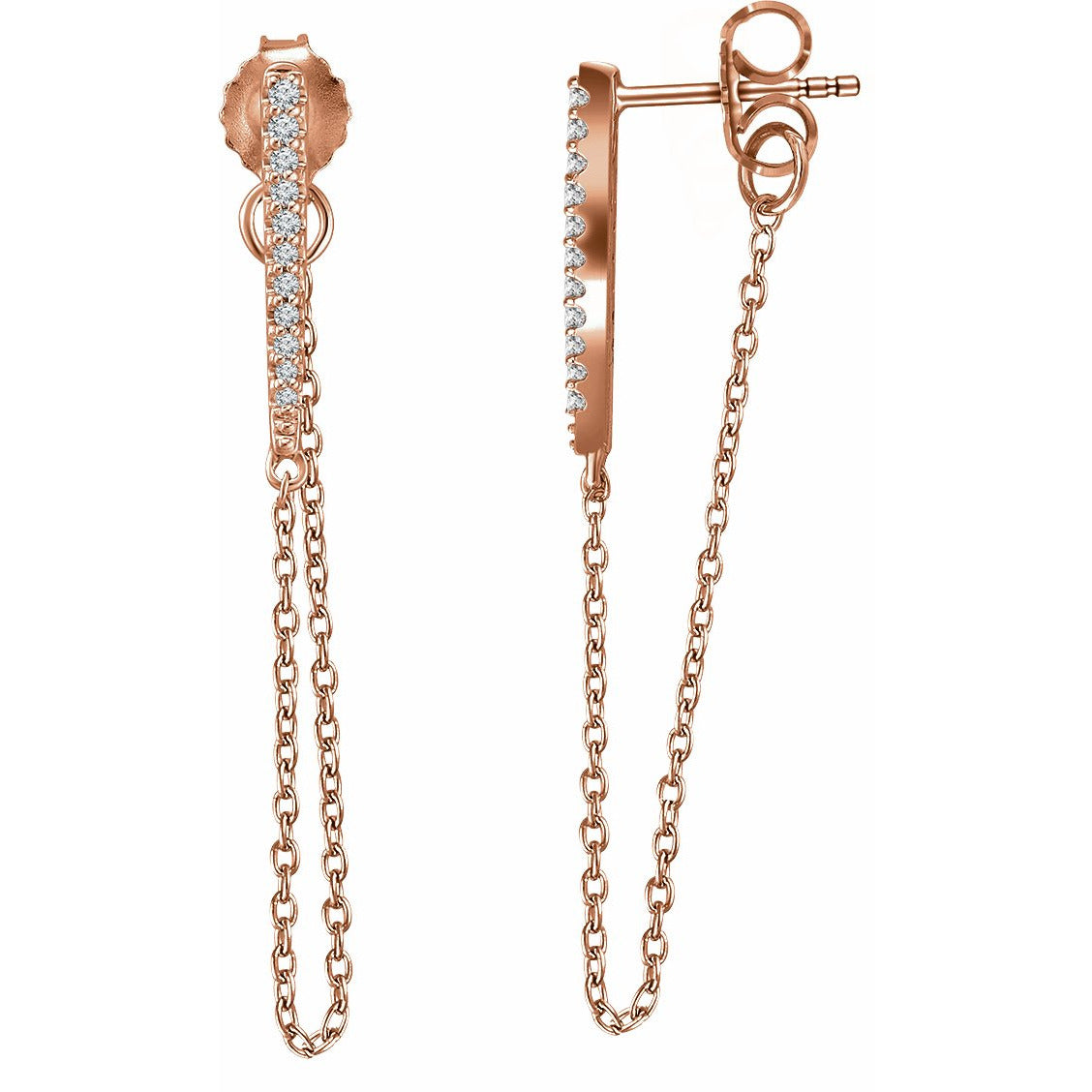 14K Rose 1/10 CTW Diamond Chain Earrings