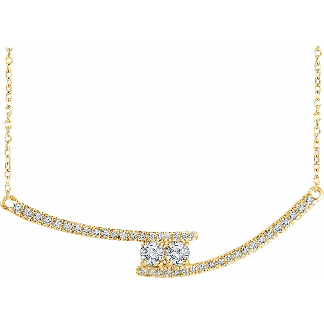 14K Yellow 3/8 CTW Diamond Two-Stone Bar 16-18 Necklace