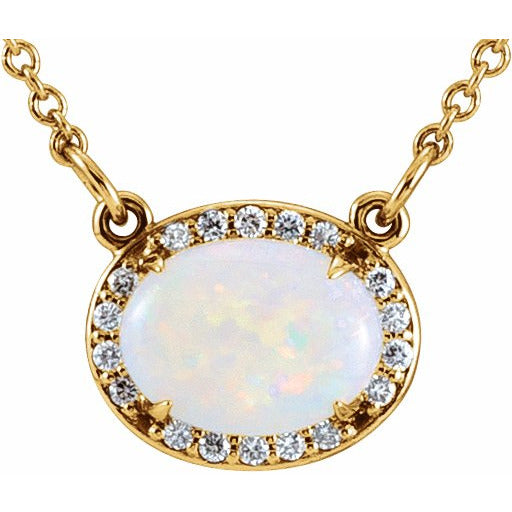 14K Yellow Opal & .07 CTW Diamond Halo-Style 16 1/2 Necklace