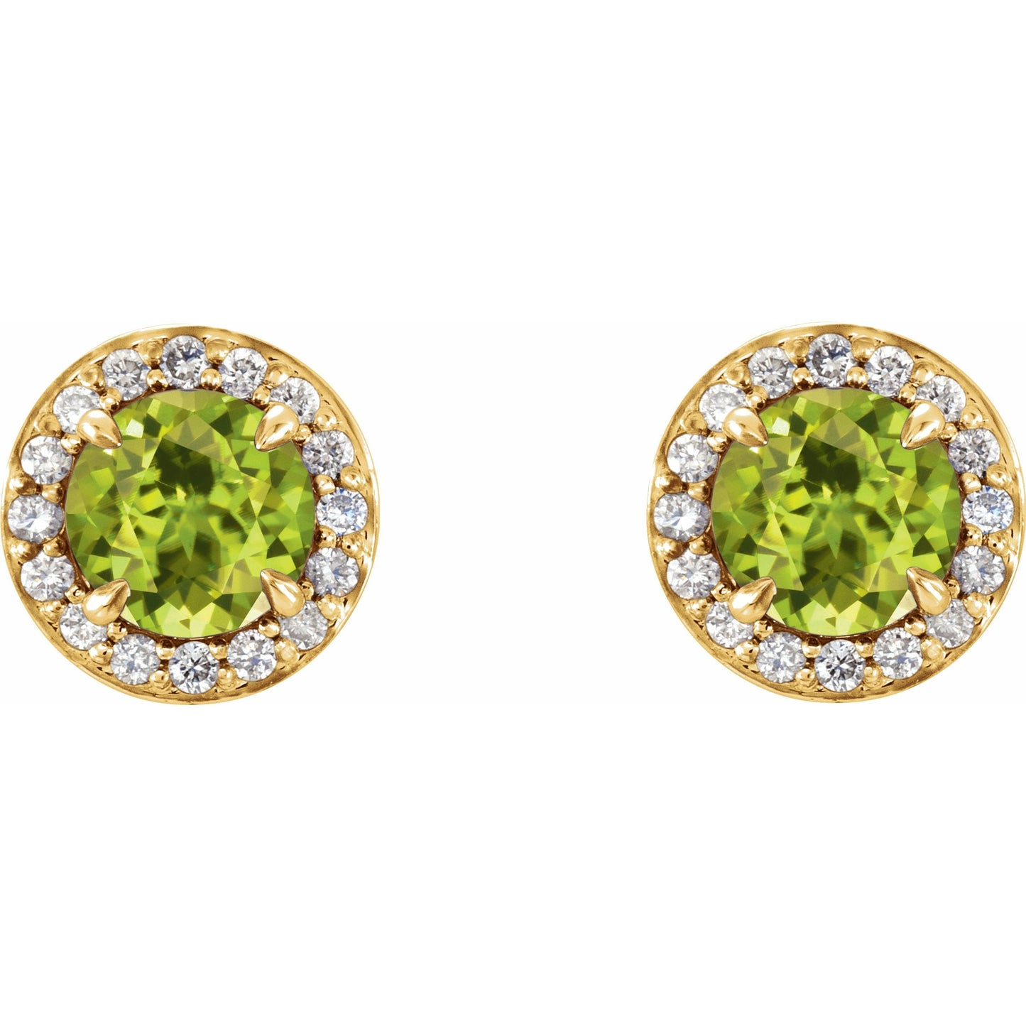 14K Yellow 5 mm Round Peridot & 1/8 CTW Diamond Earrings