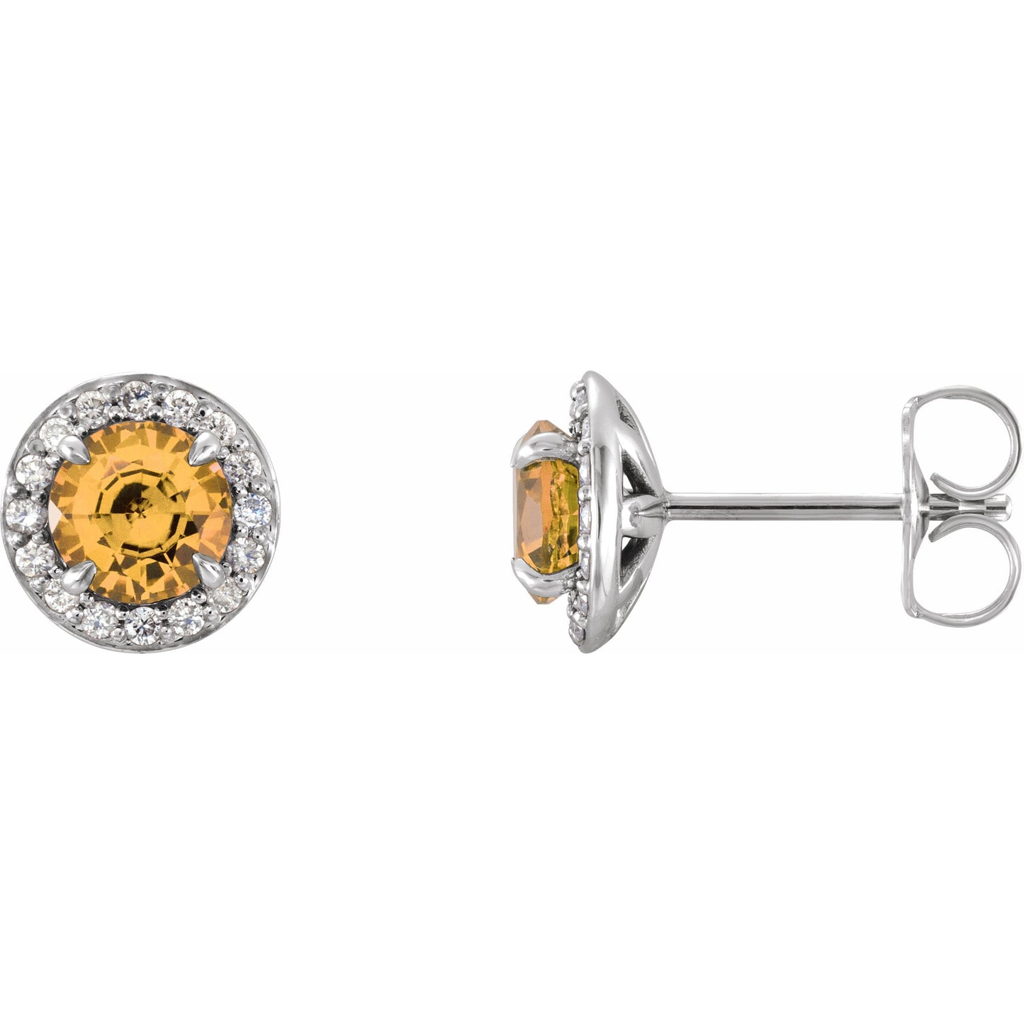 14K White 5 mm Round Citrine & 1/8 CTW Diamond Earrings