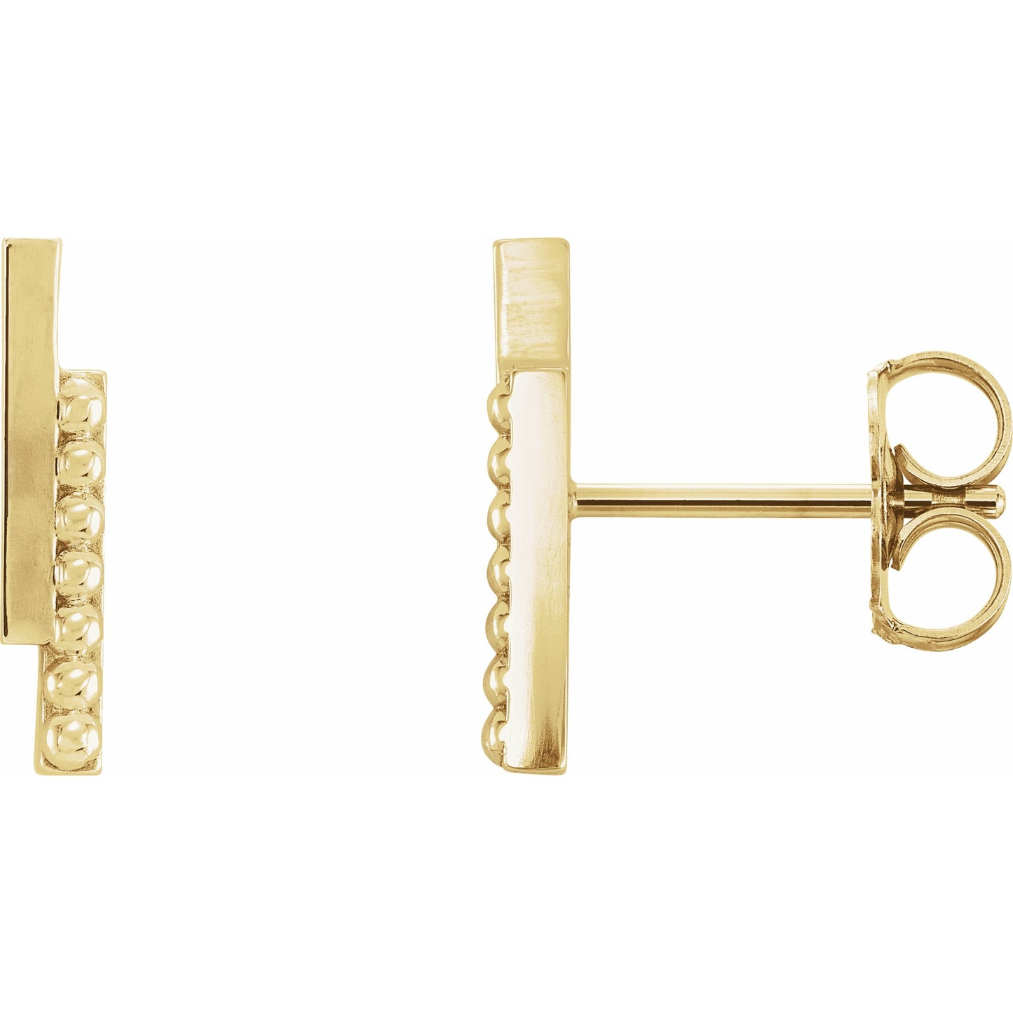 14K Yellow Beaded Bar Earring