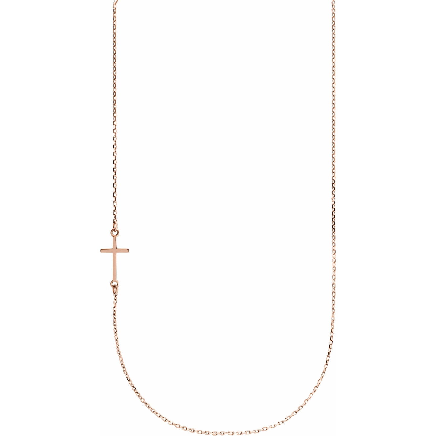 14K Rose Off-Center Sideways Cross 16 Necklace