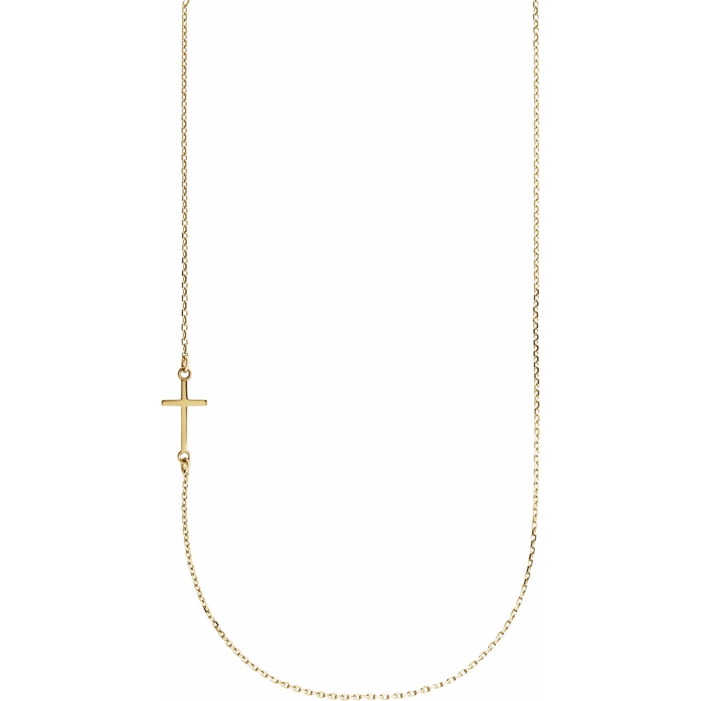 14K Yellow Off-Center Sideways Cross 16 Necklace