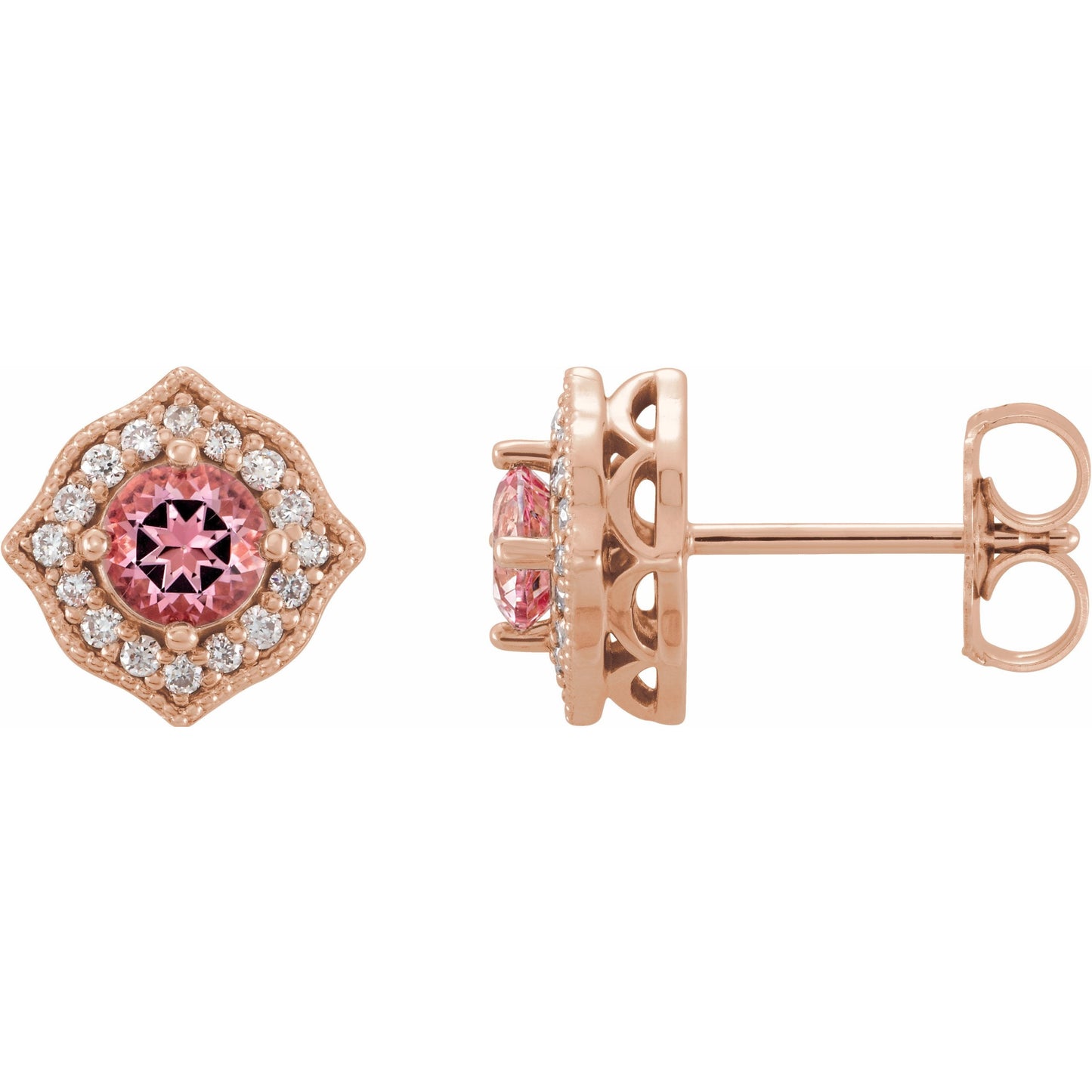 14K Rose Pink Topaz and 1/8 CTW Diamond Earrings
