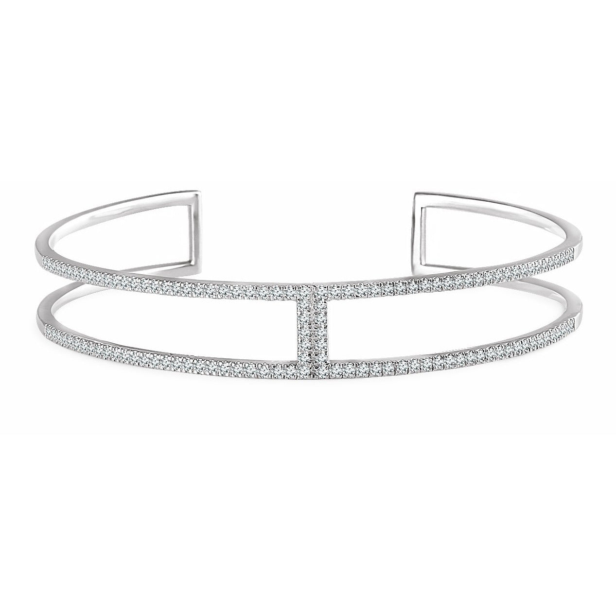 14K White 3/4 CTW Diamond Cuff 6 Bracelet