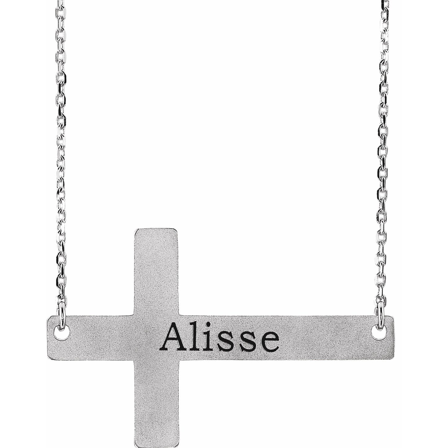 14K White Sideways Cross 16-18 Necklace