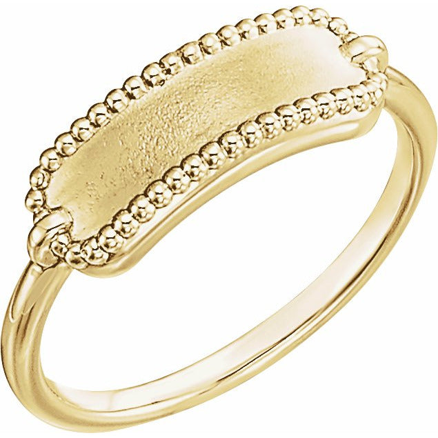 14K Yellow 15x6 mm Rectangle Beaded Signet Ring