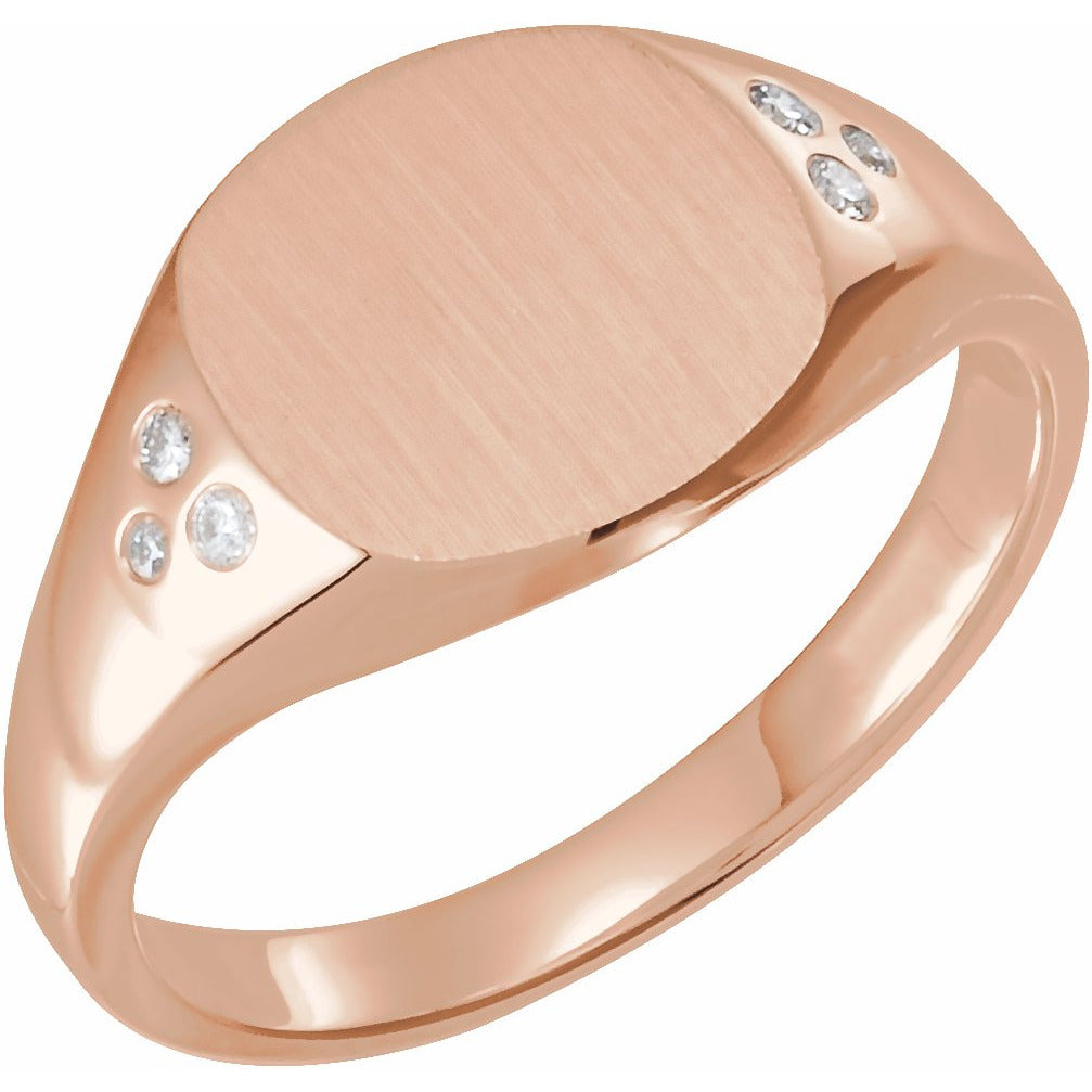14K Rose .05 CTW Diamond 10.87x10.26 mm Oval Signet Ring