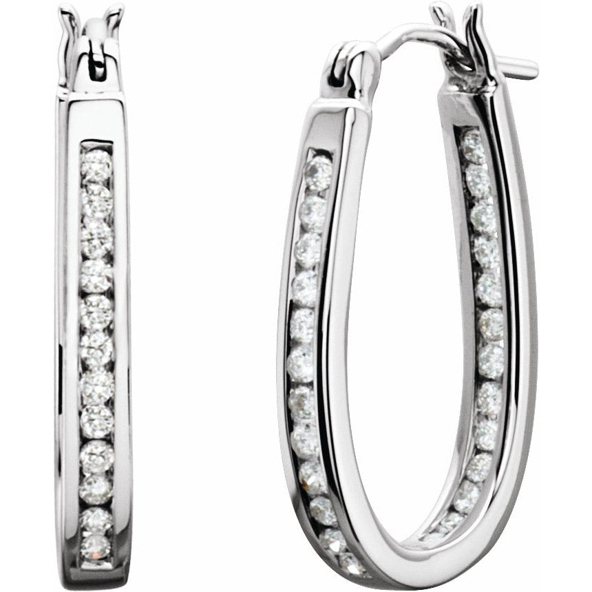 14K White 1/2 CTW Diamond Inside-Outside 22.5 mm Hoop Earrings