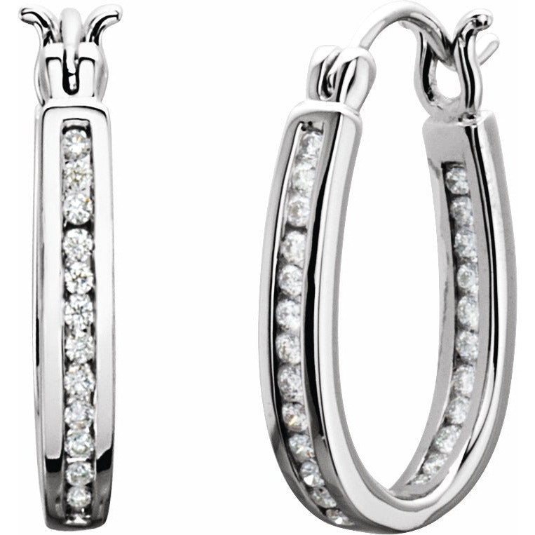 14K White 1/3 CTW Diamond Inside-Outside 13.7 mm Hoop Earrings