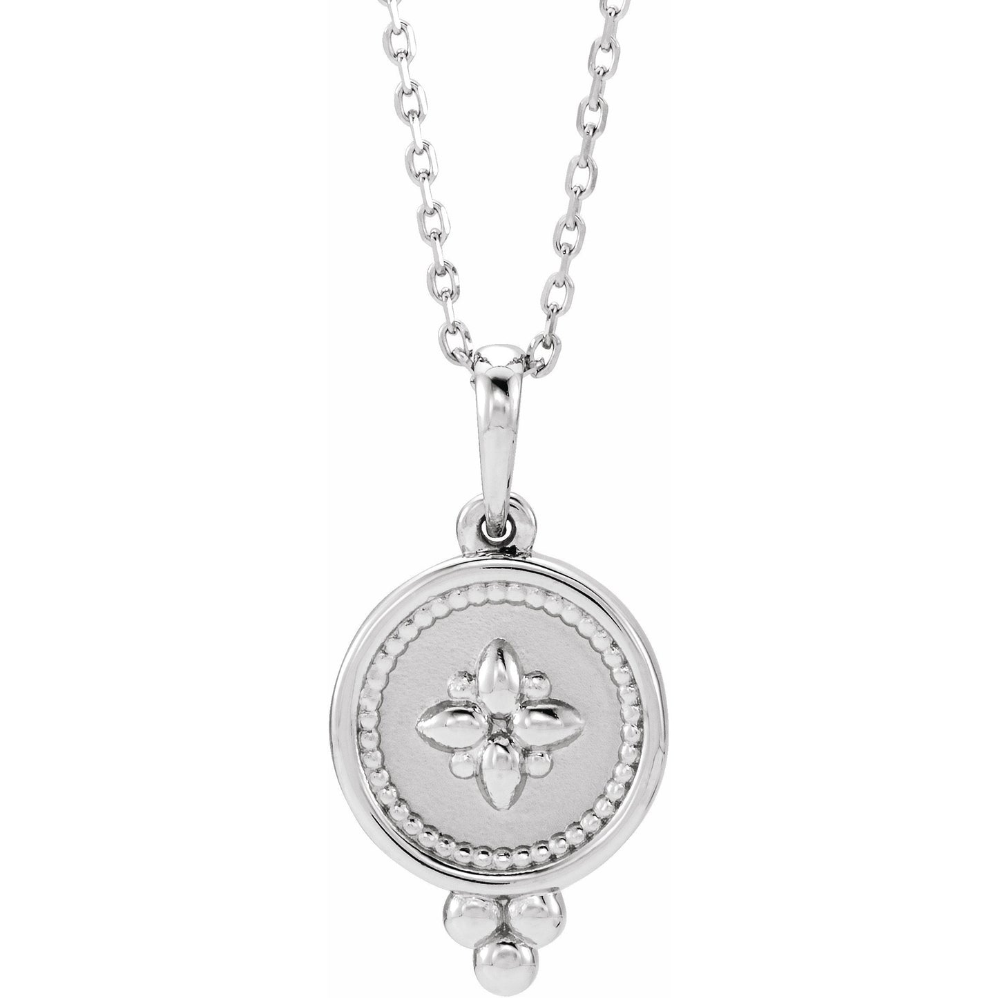 14K White Beaded Disc 16-18 Necklace
