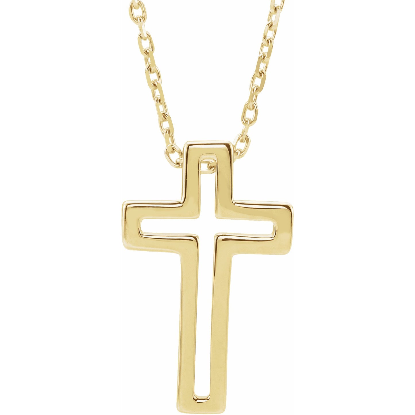 14K Yellow Open Cross 16-18 Necklace
