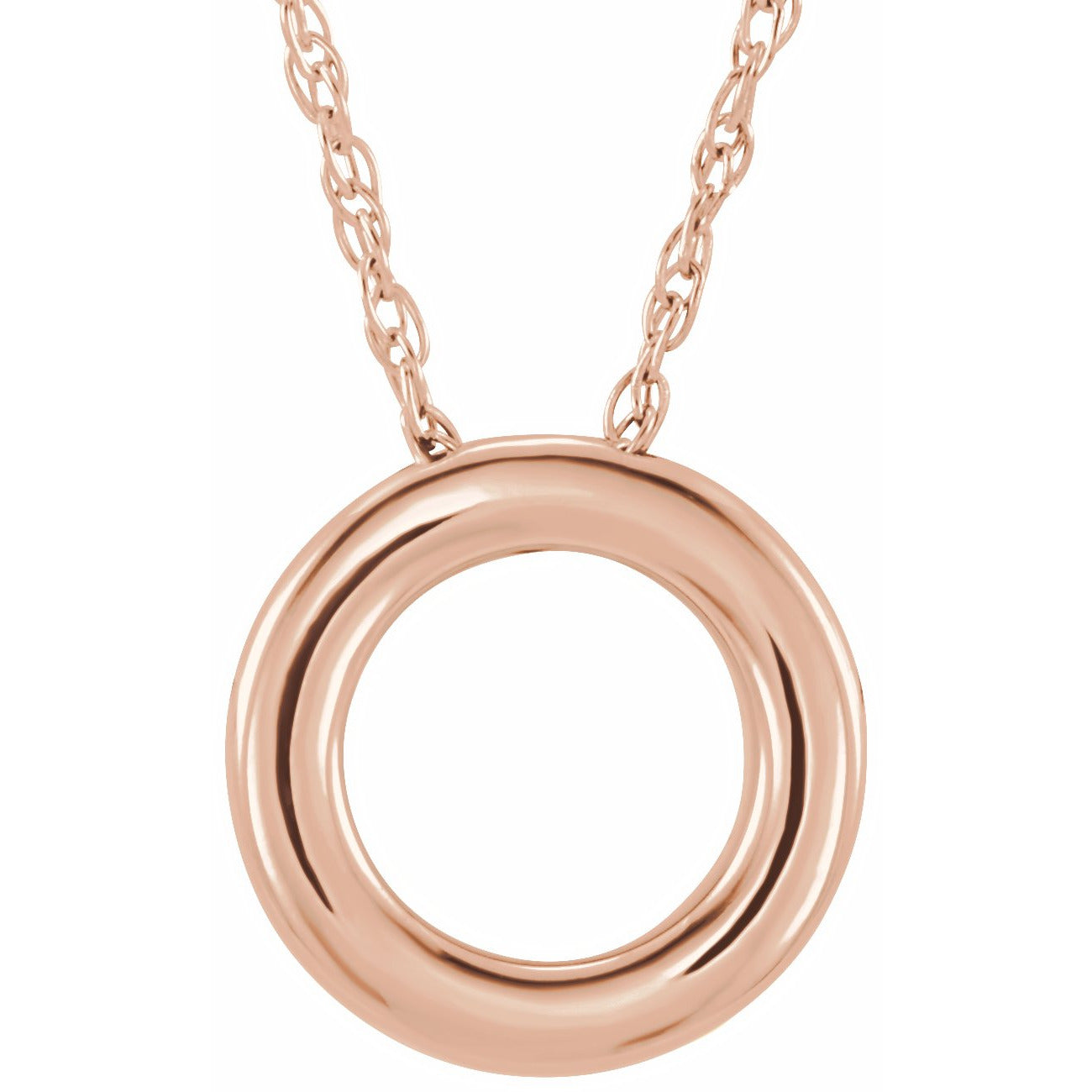 14K Rose 13 mm Circle 18 Necklace