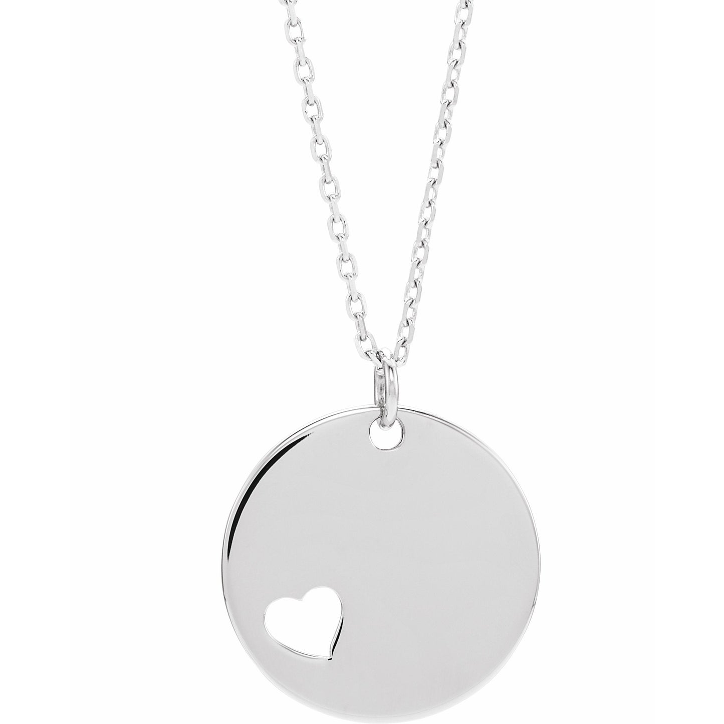 14K White Pierced Heart Disc 16-18 Necklace