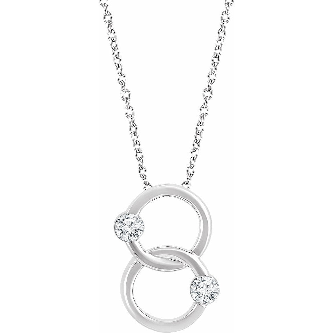 14K White Two-Stone Interlocking Circle 18 Necklace