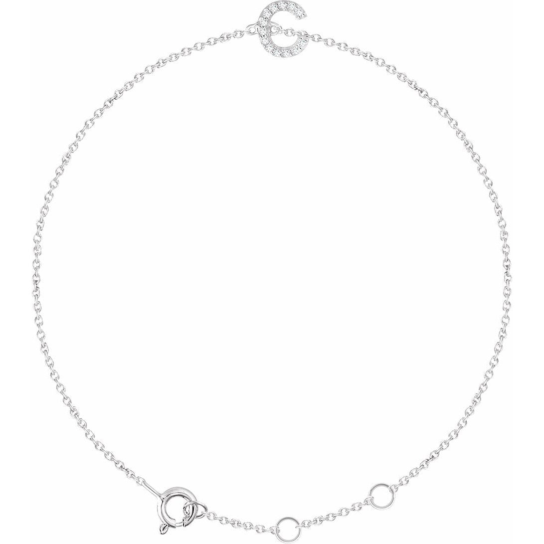 14K White .04 CTW Diamond Initial C 6-7 Bracelet