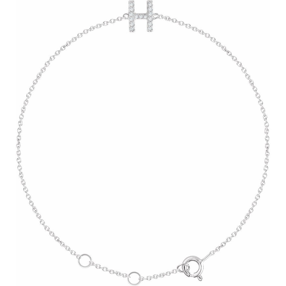 14K White .06 CTW Diamond Initial H 6-7 Bracelet
