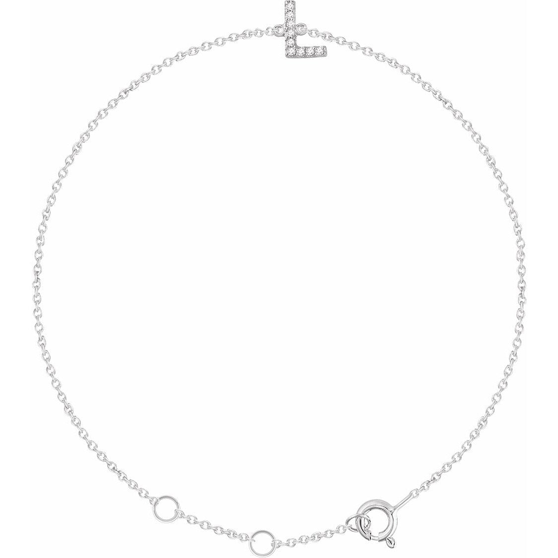 14K White .04 CTW Diamond Initial L 6-7 Bracelet