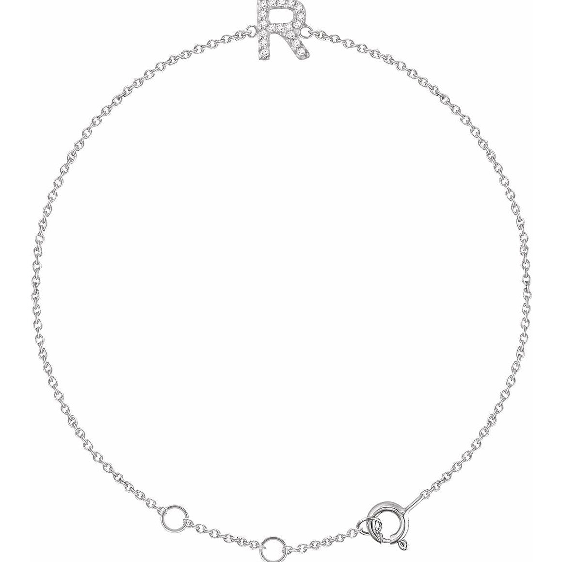14K White .06 CTW Diamond Initial R 6-7 Bracelet