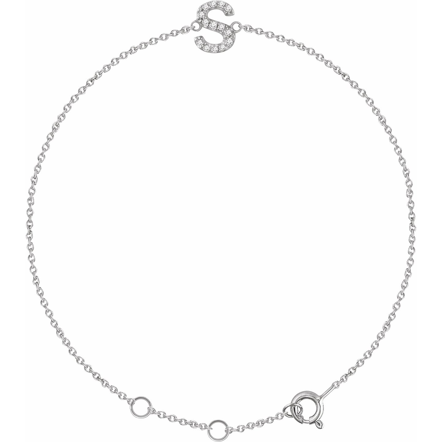 14K White .05 CTW Diamond Initial S 6-7 Bracelet