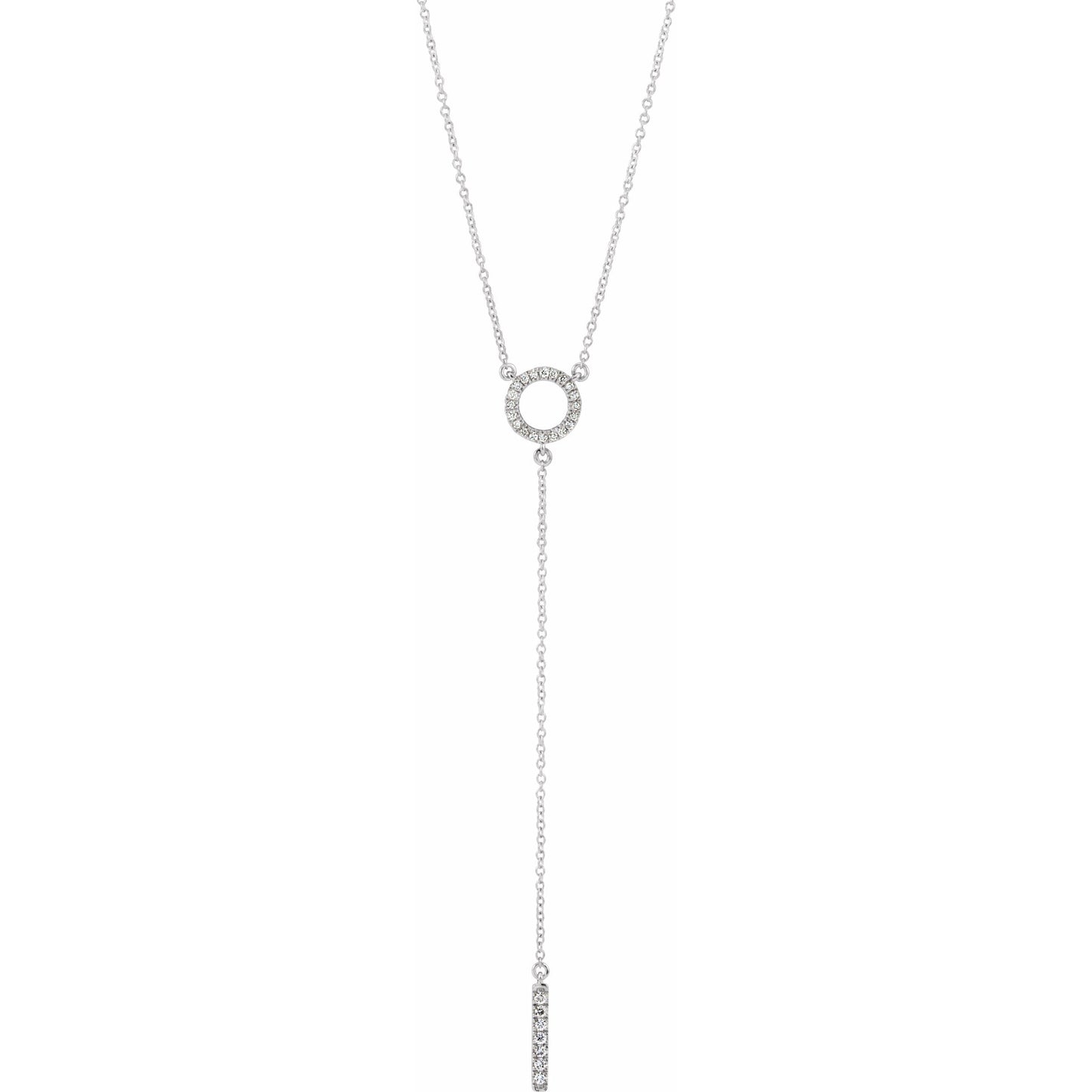14K White 1/6 CTW Diamond Circle 16-18 Bar Y Necklace