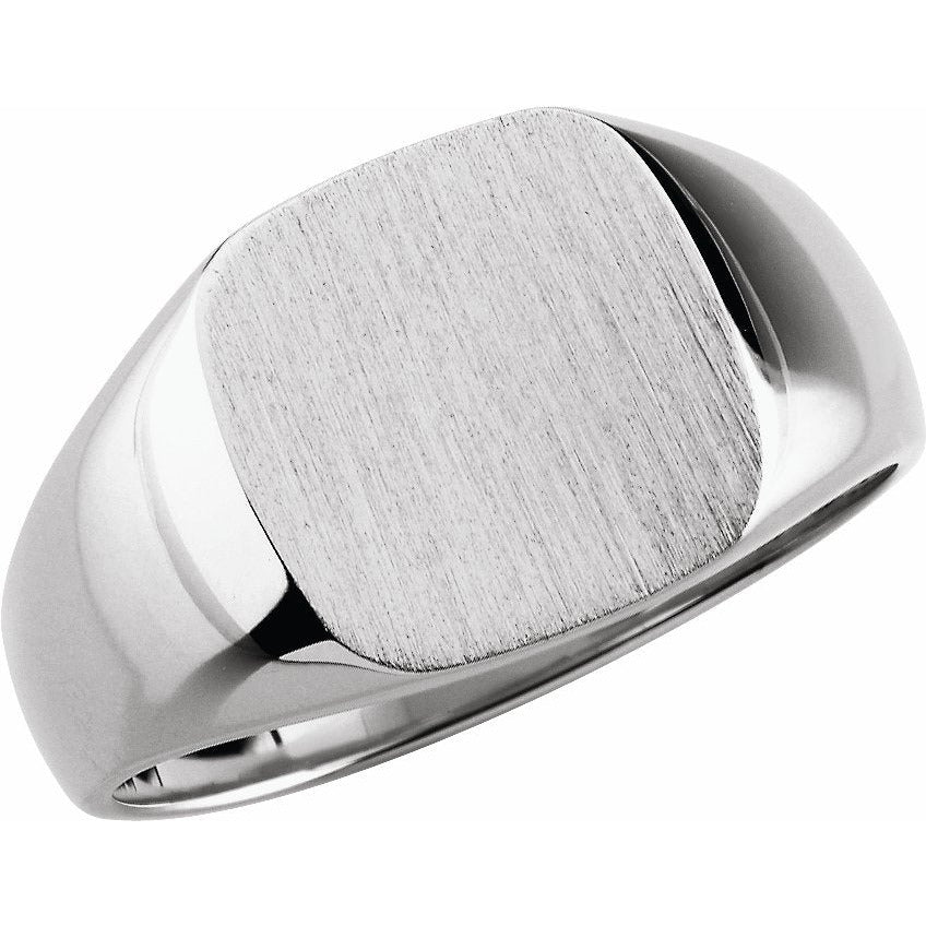 14K White 12x12 mm Square Signet Ring
