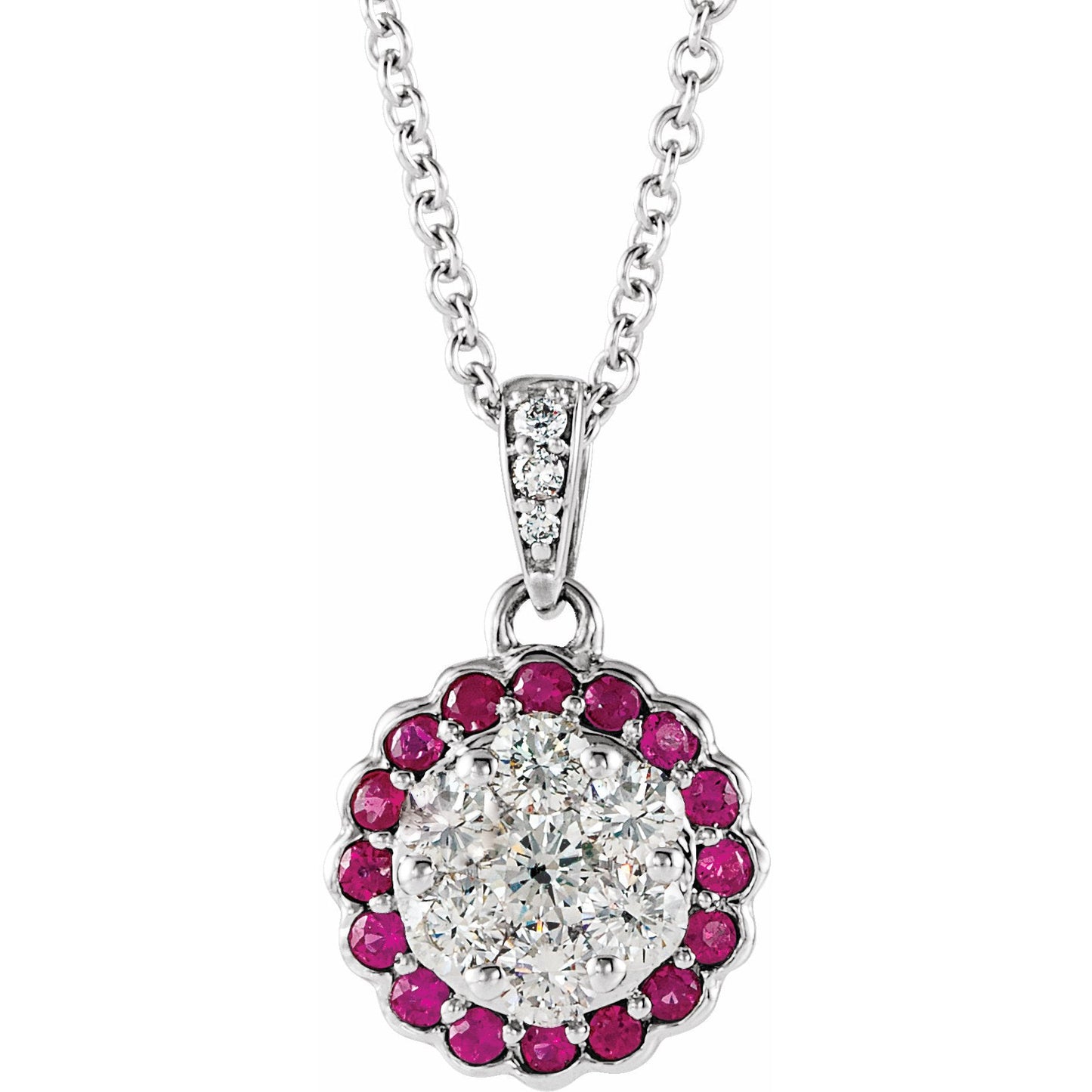 14K White Ruby & 1/3 CTW Diamond Necklace