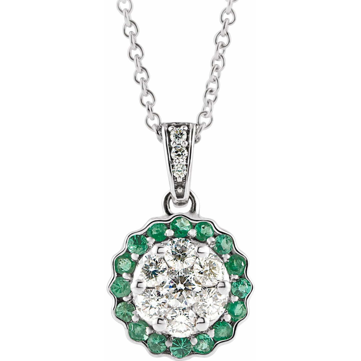 14K White Emerald & 1/3 CTW Diamond Necklace
