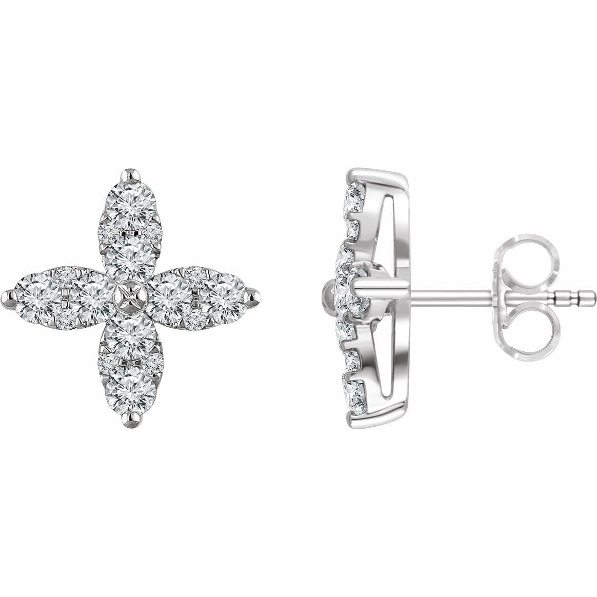 14K White 1 1/4 CTW Diamond Flower Earrings