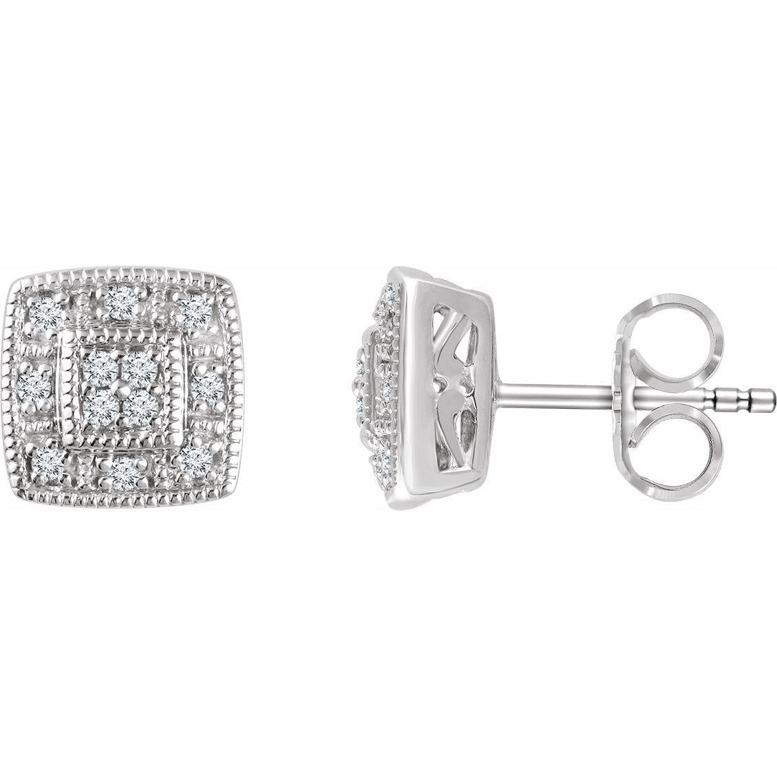 14K White 1/10 CTW Diamond Cluster Earrings