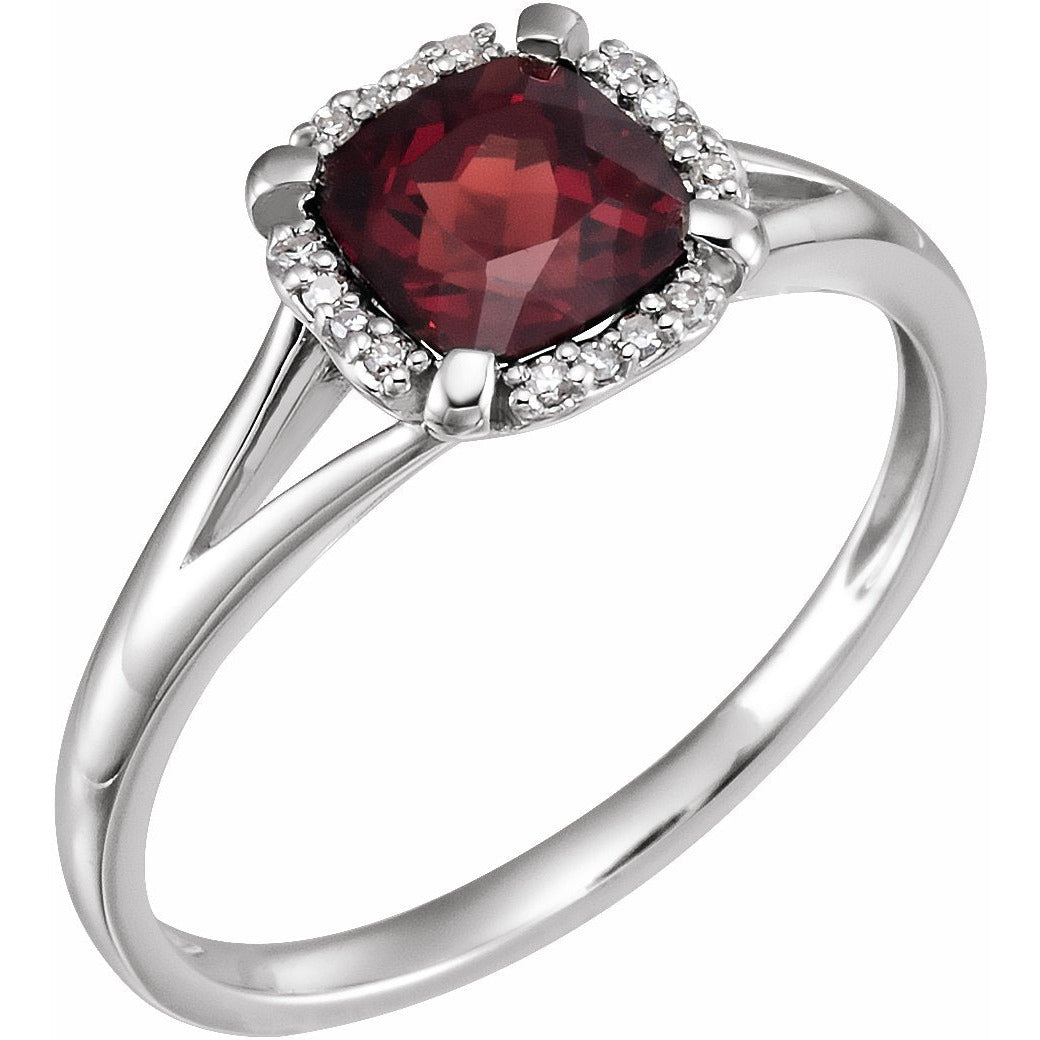 14K White Mozambique Garnet & .05 CTW Diamond Ring
