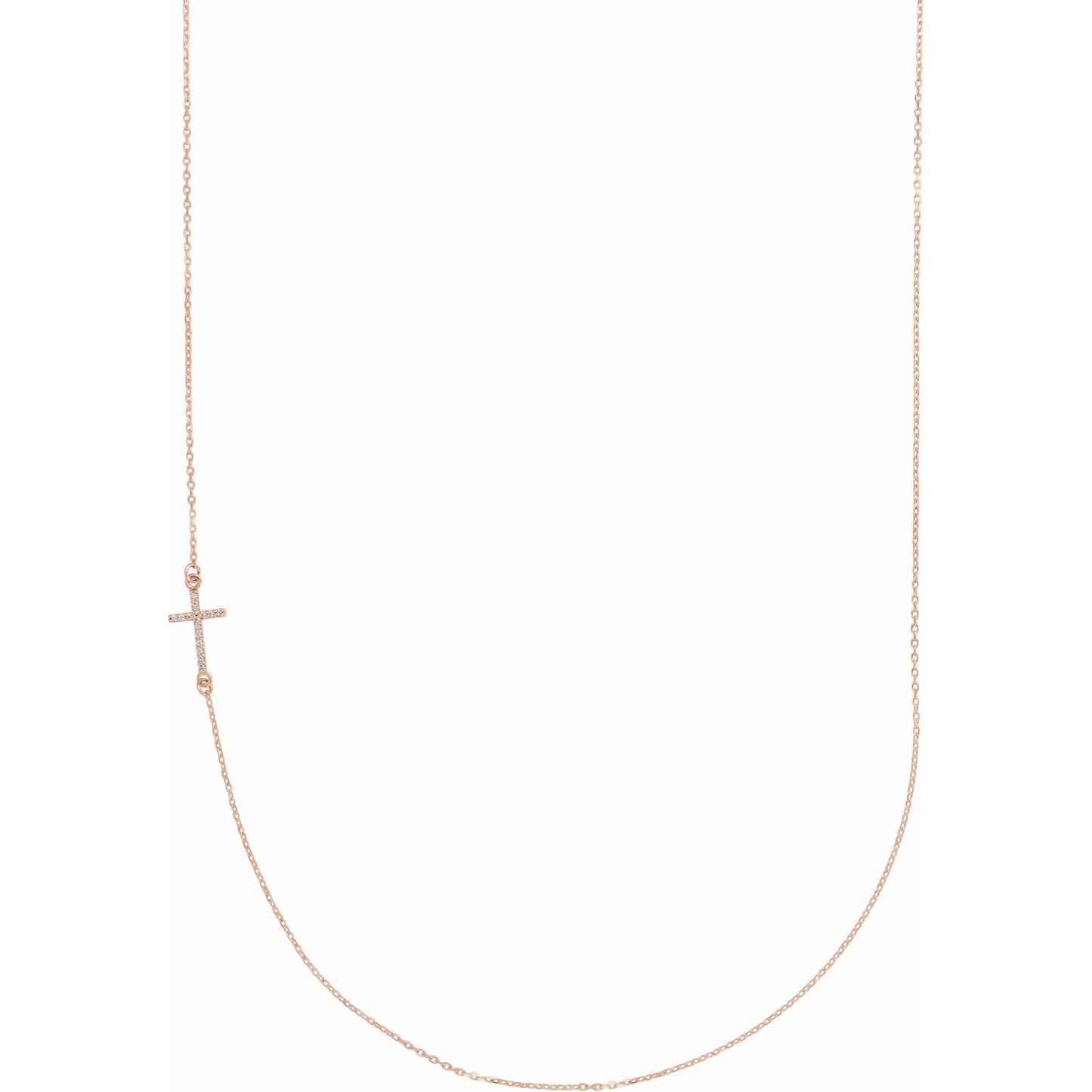 14K Rose .04 CTW Diamond Off-Center Sideways Cross 16 Necklace