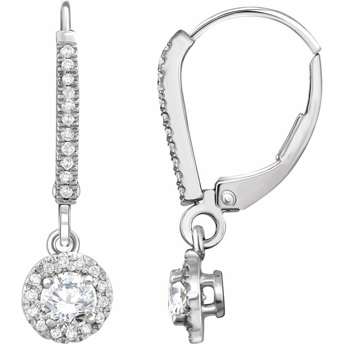 14K White 5/8 CTW Diamond Halo-Style Lever Back Earrings