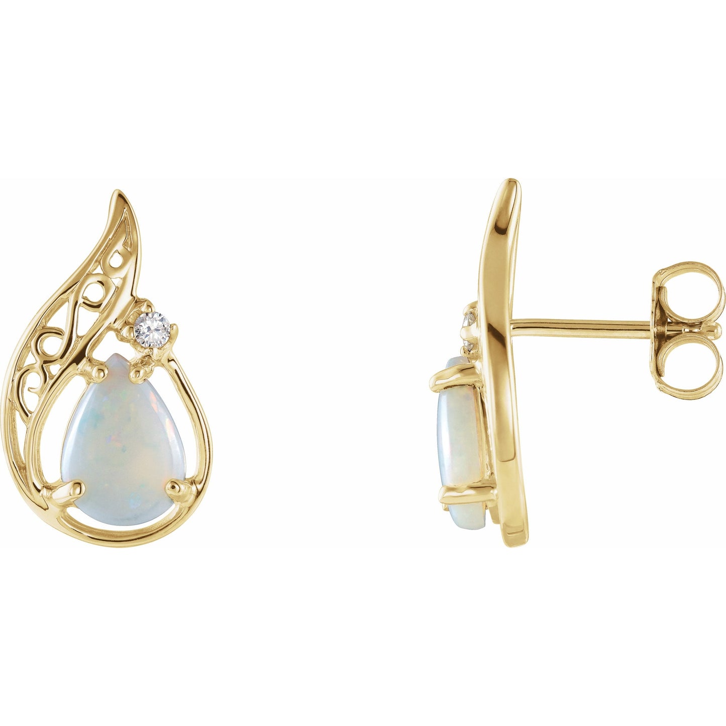 14K Yellow Opal & .03 CTW Diamond Earrings