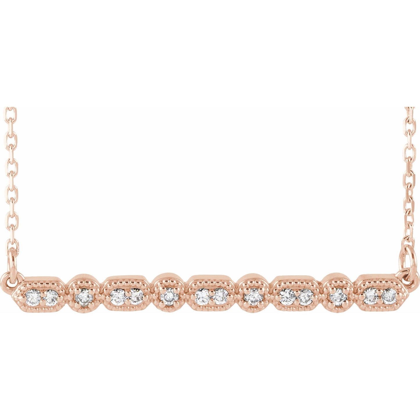 14K Rose 1/10 CTW Diamond Milgrain Bar 16-18 Necklace