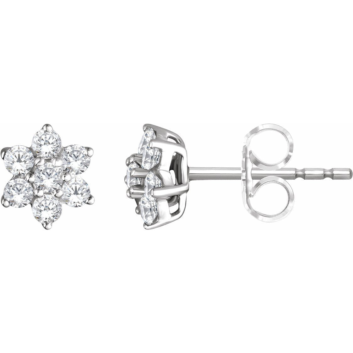 14K White 3/8 CTW Diamond Flower Earrings