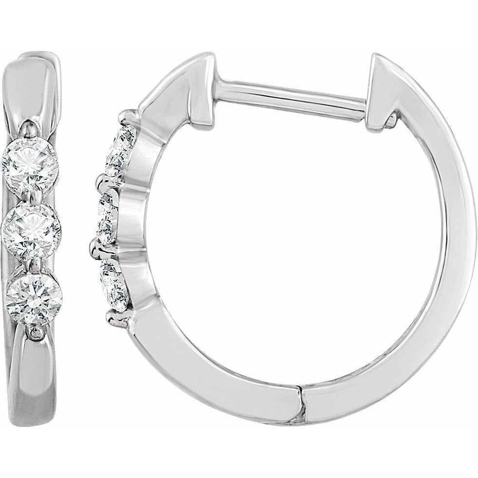 14K White 1/4 CTW Diamond Hoop Earrings