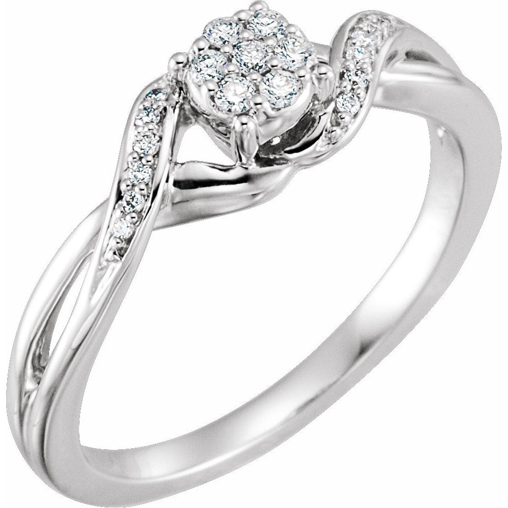 10K White 1/8 CTW Diamond Cluster Promise Ring