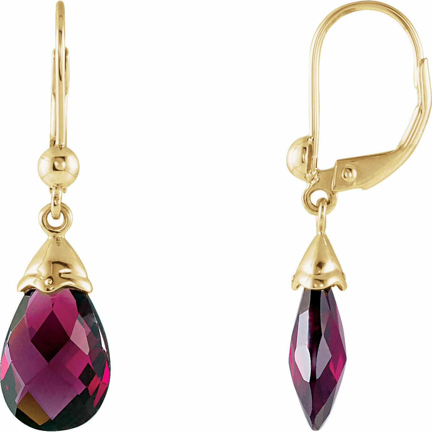 14K Yellow 12x8 mm Briolette Brazilian Garnet Earrings