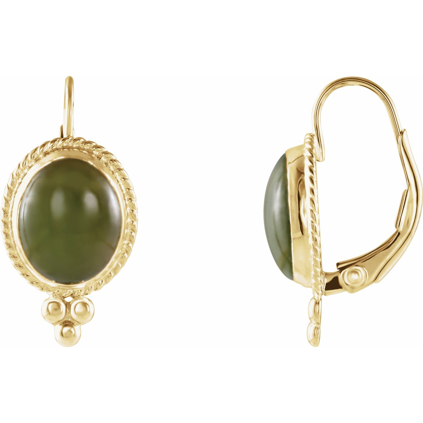 14K Yellow Nephrite Jade Cabochon Earrings