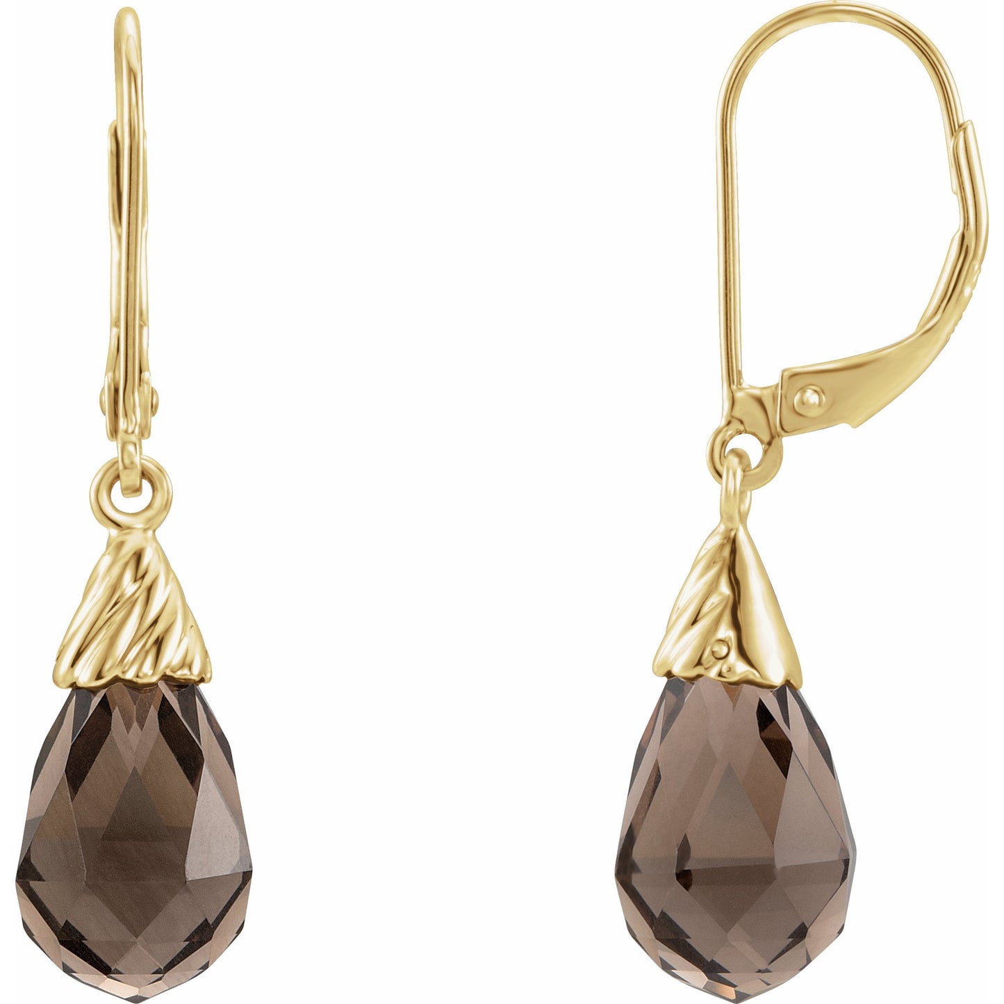 14K Yellow Smoky Quartz Briolette Lever Back Earrings