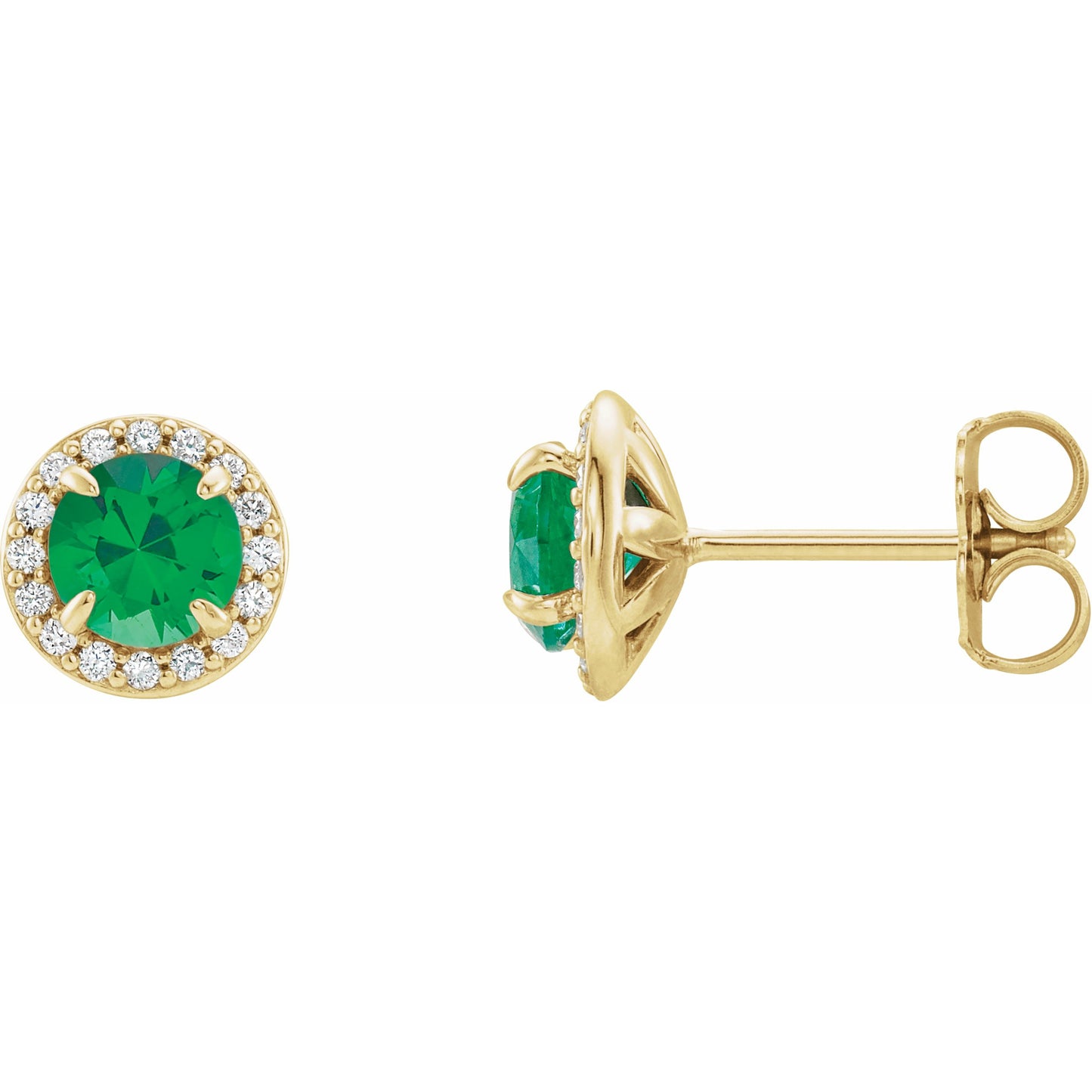 14K Yellow 5 mm Round Emerald & 1/8 CTW Diamond Earrings